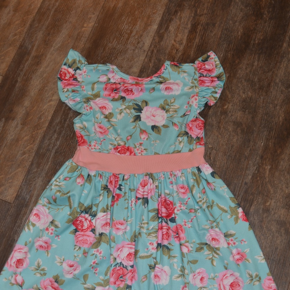 Teal Dress with Flowers - Picture 6 of 6
